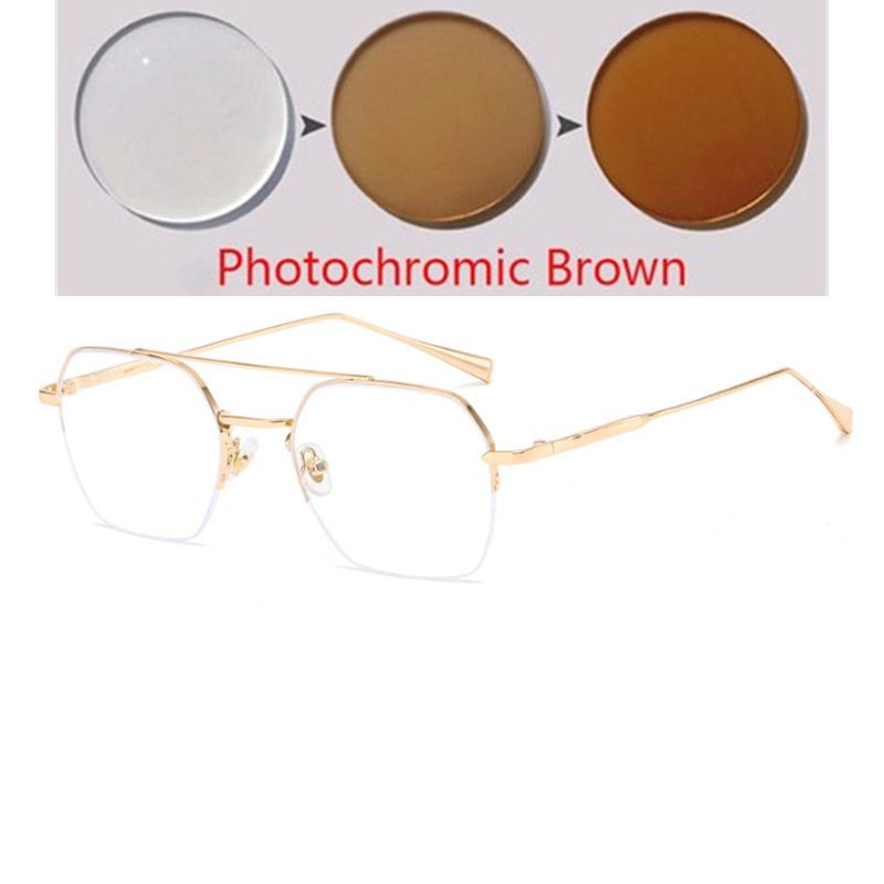 Half Frame Blue Light Blocking Polygon Nearsighted Glasses Women Men Short-Sight Prescription Spectacles 0 -0.5 -0.75 To -6.0