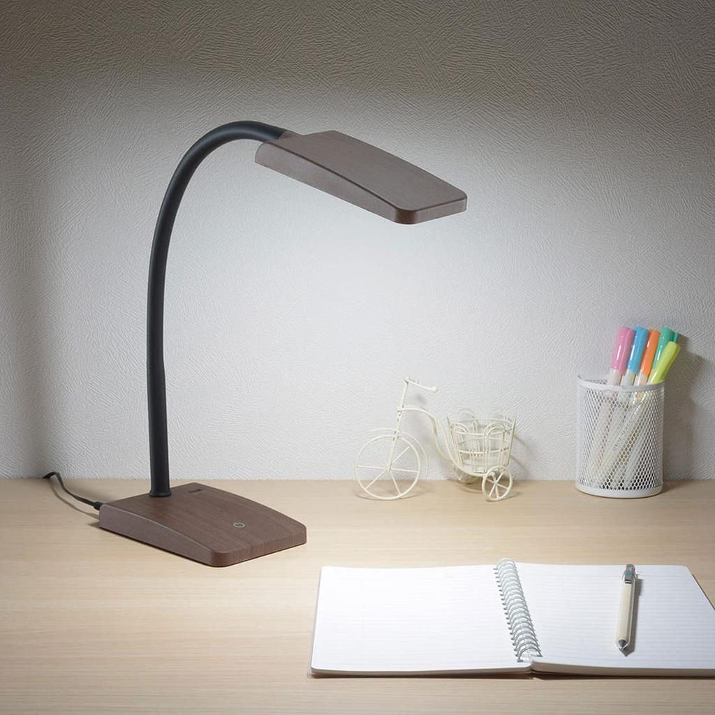 OHM Electric LED Desk Lamp, Desk Light, Study Stand, Daylight White, Brown Wood Grain Finish, DS-LS20-T, 06-3831