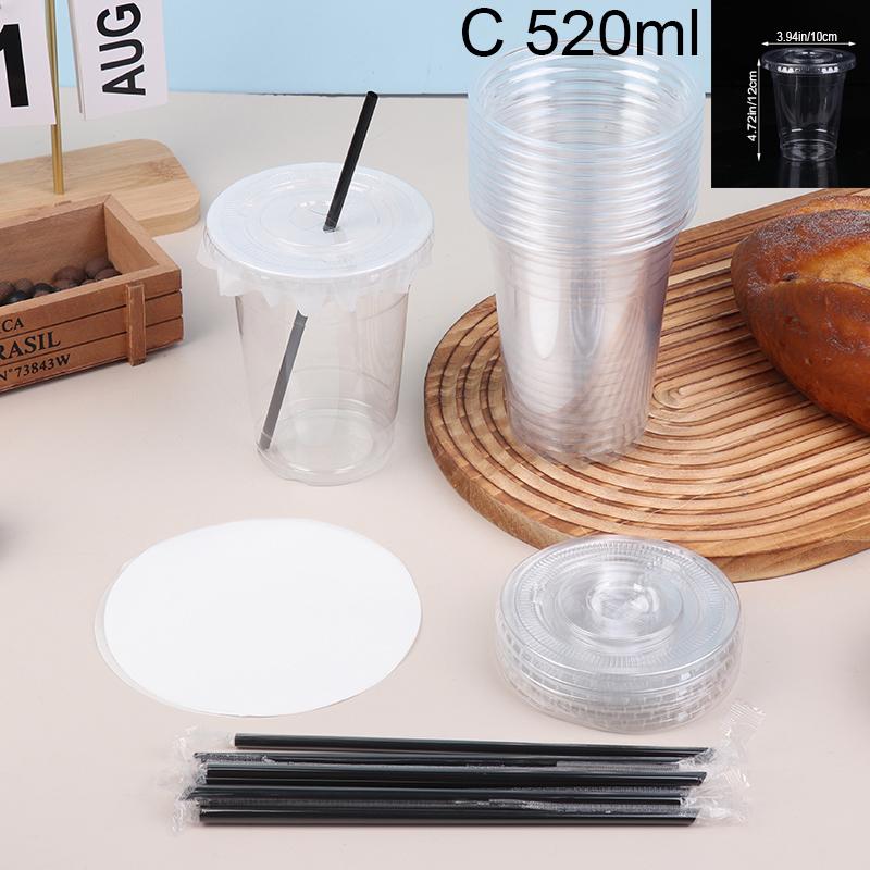10Pcs 360/420/520Ml Plastic Straw Cups With Lids Snack And Drink Cup Cold Cup Clear Disposable Pet Plastic Cup Boba Milk Tea Cup