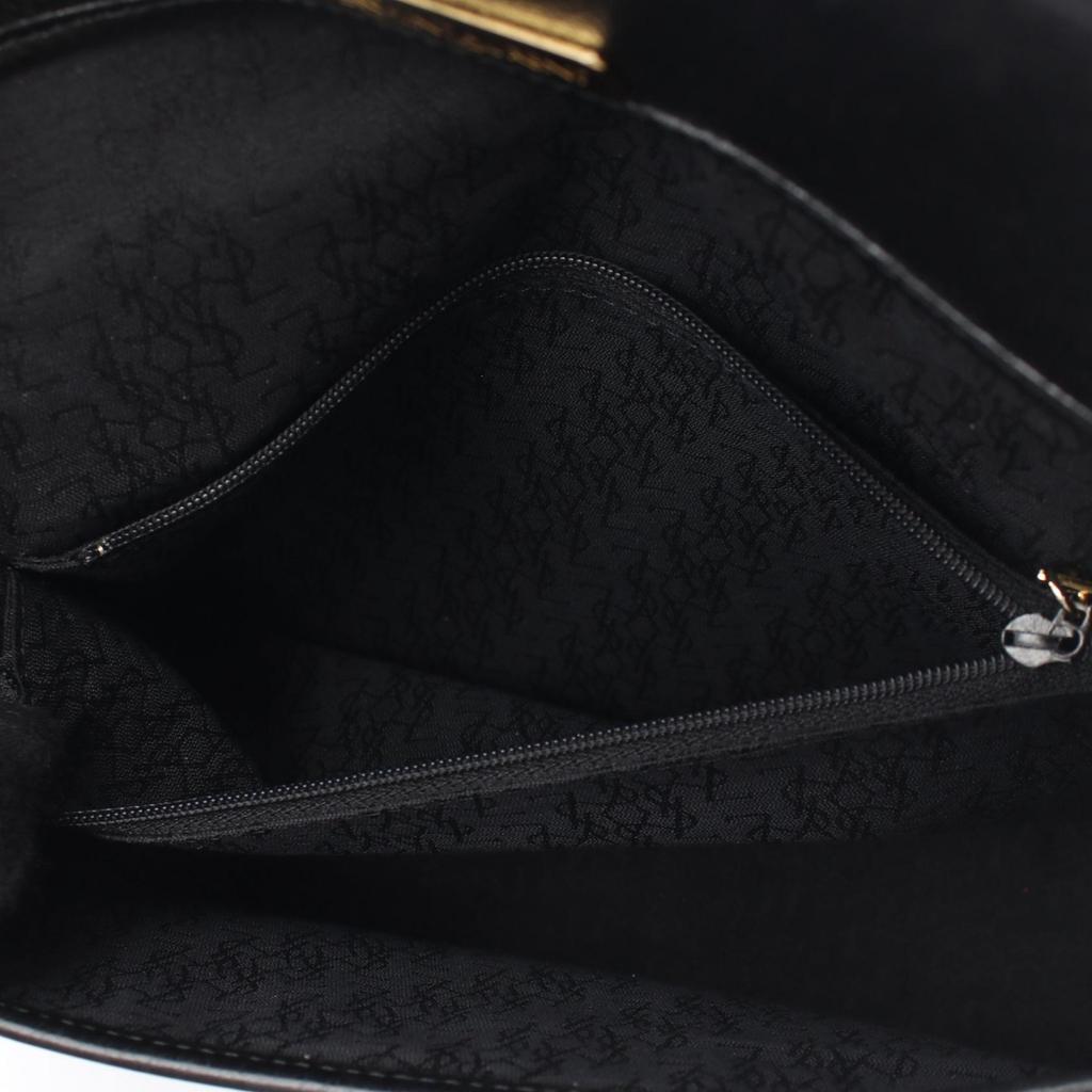 Used YVES SAINT LAURENT logo Shoulder Bag Leather Black Used Women