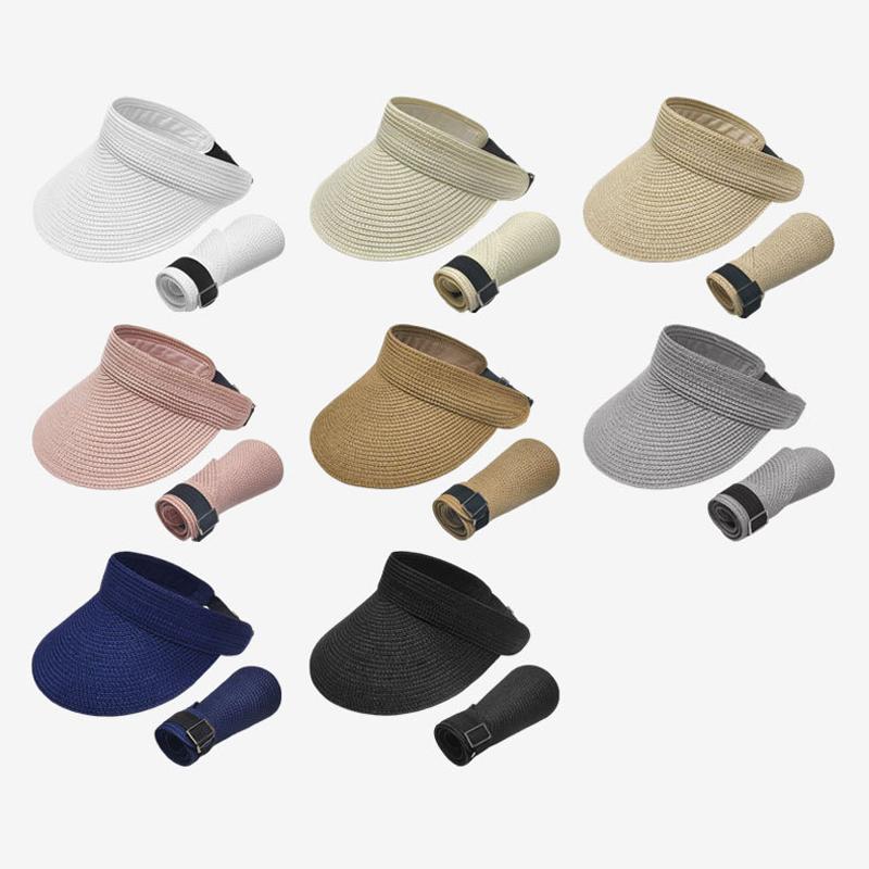Straw Sunscreen Hat Women's Summer Vacation Empty Top Straw Hat Rollable Large Brim Uv Protection Sunshade Hat
