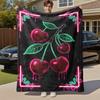 1pc Cherries Neon Outdoor Flannel Blanket Soft Warm All-Season Throw for Sofa Bed Car Camping Office, Cozy Gift Idea1180S