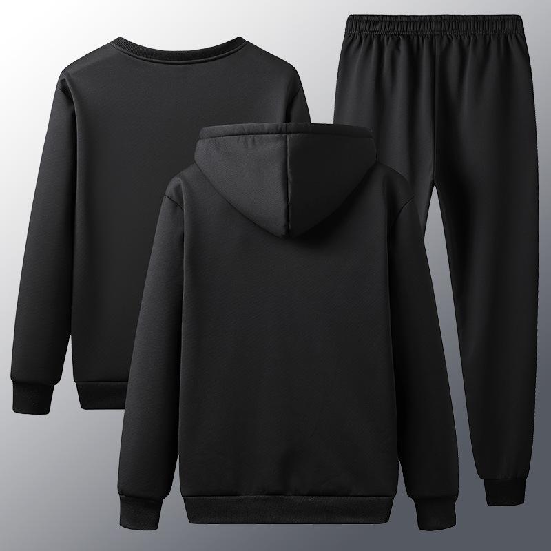 Dreiteiliges Set mit Fleecefutter, Schaffell-Sweatshirt, Strickjacke, Hose, Herbst/Winter, warm, verdickt, locker sitzender Sportanzug mit Kapuze