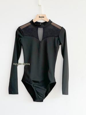 Bonnie Dancewear Leotard cu mânecă lungă brodat cu gât înalt pentru gimnastică și patinaj artistic