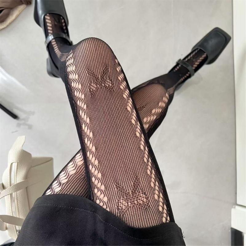 Bowknot Twist Stripe Jacquard Sheer Pantyhose With Breathable Lace Design Solid Color Hollowout Fishnet Tights for Women