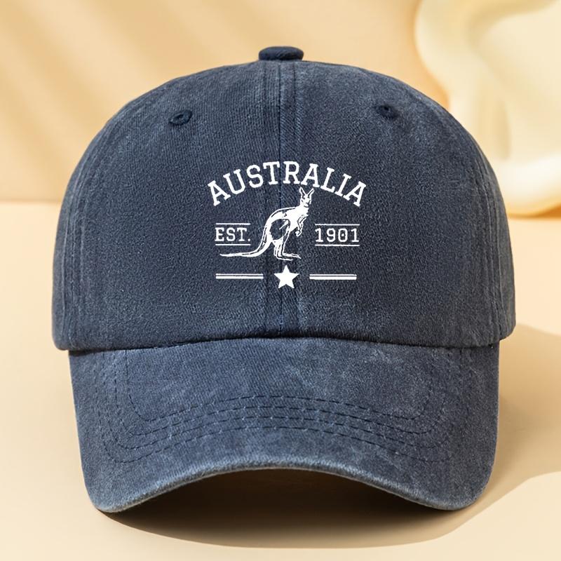 A Stylish Unisex Printed AUSTRALIA Kangaroo Baseball Cap Featuring a Classic Vintage Washed Design Lightweight And Curved Brim
