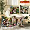 Cute Floral Kitten Square Throw Pillow Covers Pattern Cushion Cover Suitable For Sofa Bedroom Car Pillow Cover