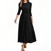 Women's Fashion Casual Belt Round Neck Solid Color Splicing Elegant Temperament Three-quarter Sleeve Dress