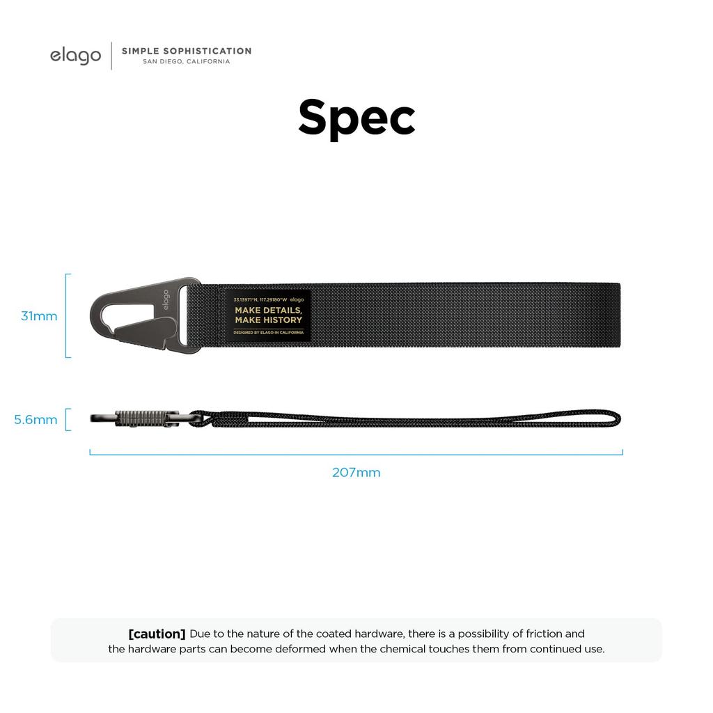 elago Carabiner Hand Strap, Simple and Stylish, D-Ring and O-Ring Compatible, Stable and Comfortable, Carabiner Wrist Strap [Compatible with Various S