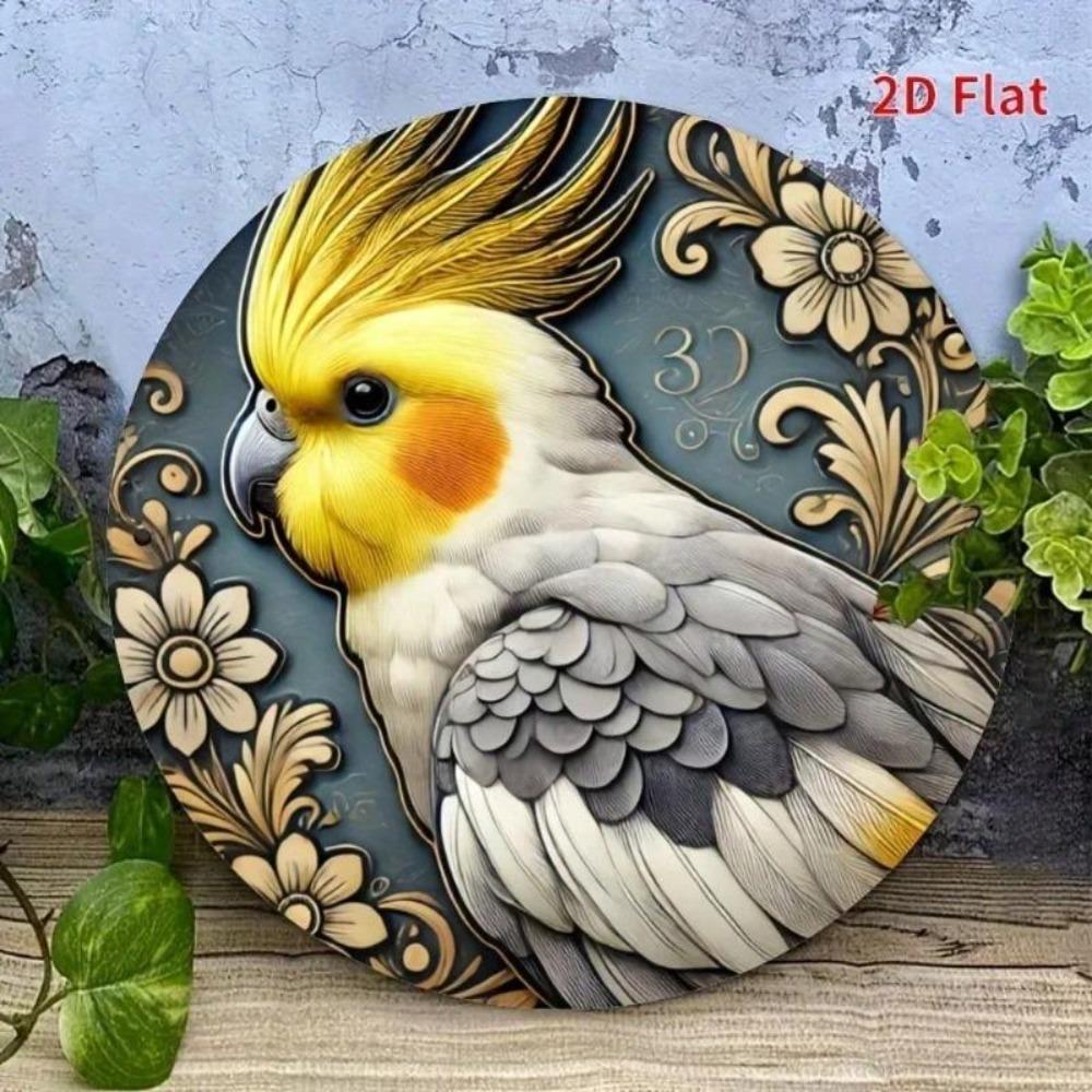 Metal Wall Art Bird Pattern Round Aluminum Sign UV Resistant Scratchproof Home Office Decor