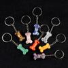 1Pc Reiki Healing Natural Stone Keychain Key Finder Bone Shape Crystal Gemstone Pendant Key Chain for Decor Phones, Bag, Halloween Gifts 20×34 Mm