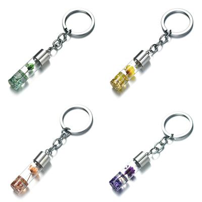 2/8 Piezas Planta Flor Seca Colgante Botella de Cristal Llavero Estilo Bosque Flor Eterna Llavero Decoración Mochila Regalos