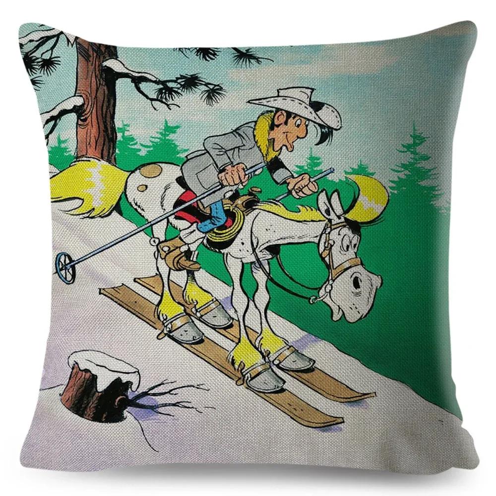 Lucky Luke Pillow Case Decor Cartoon Anime Print Cushion Cover for Sofa Home Children Room Polyester Pillowcase ,(2)