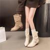 Fashion Women's Block Heel Single Boots Autumn New Pointed Toe Metal Buckle Anti-slip Wear-resistant Mid-leg Boots