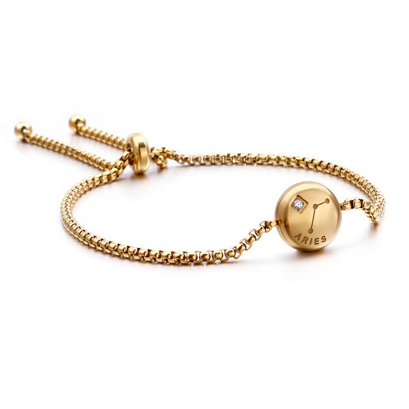 Korean Zodiac Constellations Gold Bracelet with Diamonds - Adjustable Titanium Steel Jewelry for Girls