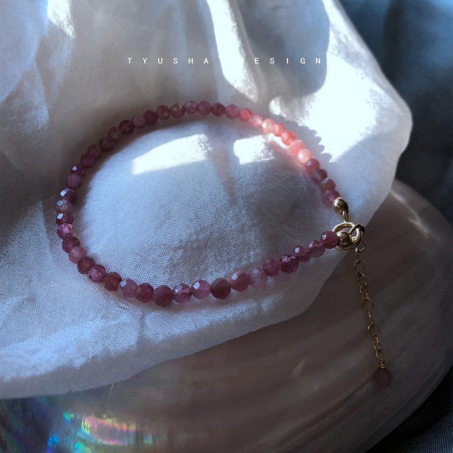 

Vintage Simple Colorful Tourmaline Crystal Bracelet Fresh and sweet, unique and stylish jewelry S5128Bracelet Natural pink tourmaline b