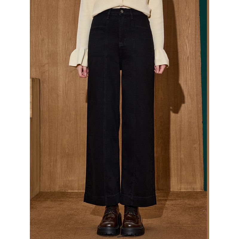 Coolhut Classic Versatile High-Waisted Wide-Leg Mid-Rise Loose Slimming Casual Cropped Autumn Women's Jeans