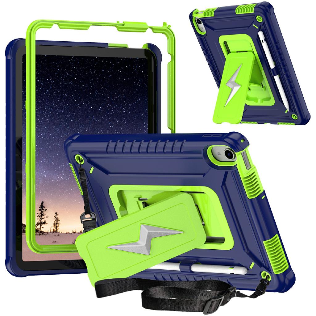 Pro iPad (2025)/10,9 (2022) Pouzdro s opěrkou PC + Silikonový kryt na tablet s ramenním popruhem