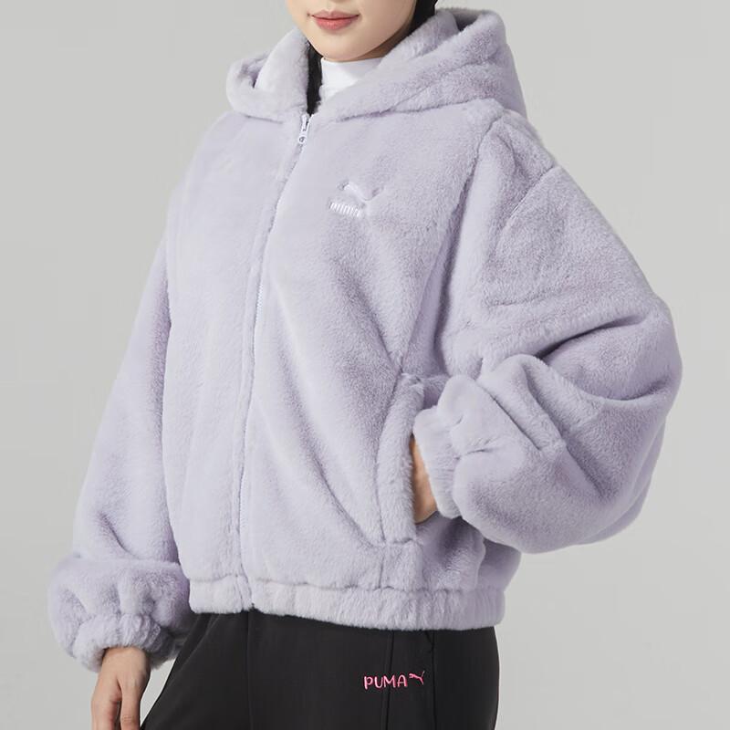 Puma Solid Color Sports Fitness Training Running Casual Warm Fleece Jacket Women Jacket Purple 625194-68