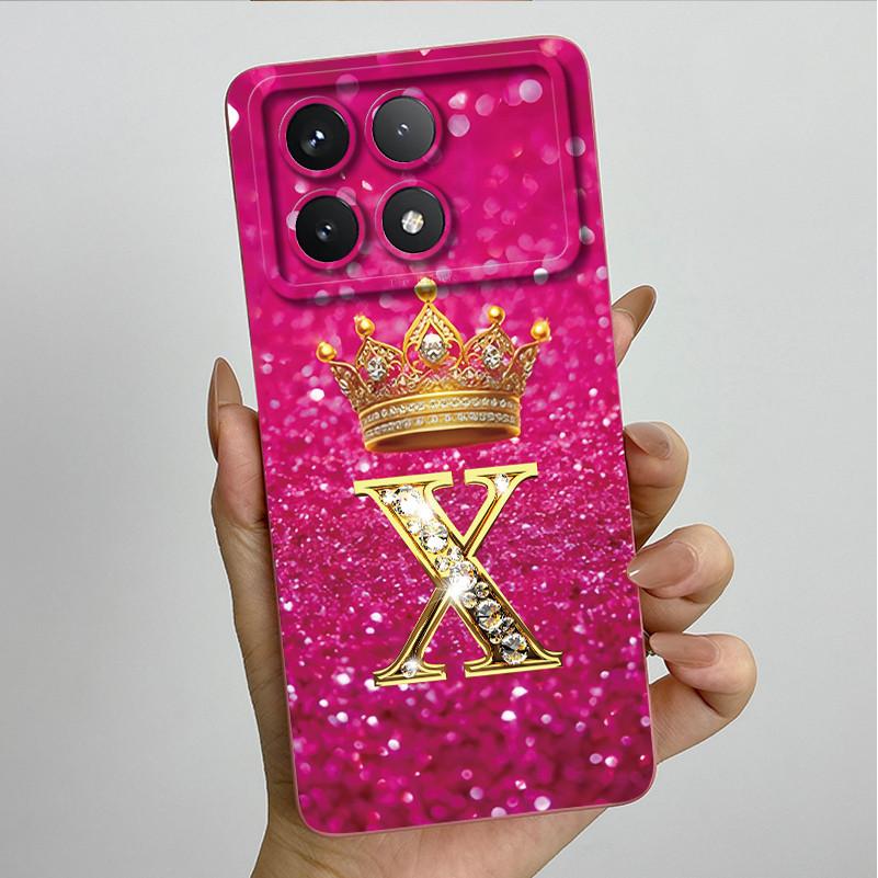 For Xiaomi Poco X6 Pro 5G Fashion Crown Initial Letter Couple Phone Case PocoX6 Pro 5G Soft Silicone TPU Lens Protective Casing