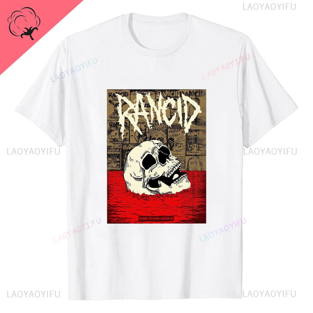 Rancid Band Short Sleeved Tshirt for Mens Summer American High Street Print Cool Pure Half Sleeves Trendy Printed Tshirt Top