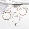 Punk Style Hollow Letter Pendant Anklet, Diamond-Encrusted Butterfly Tassel Pendant 4-Piece Anklet Set