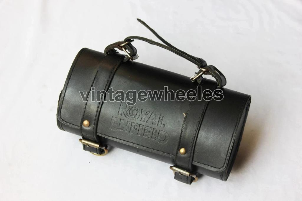 Black Quality Leather Tool Bag Roll Engraved Fits For Royal Enfield New