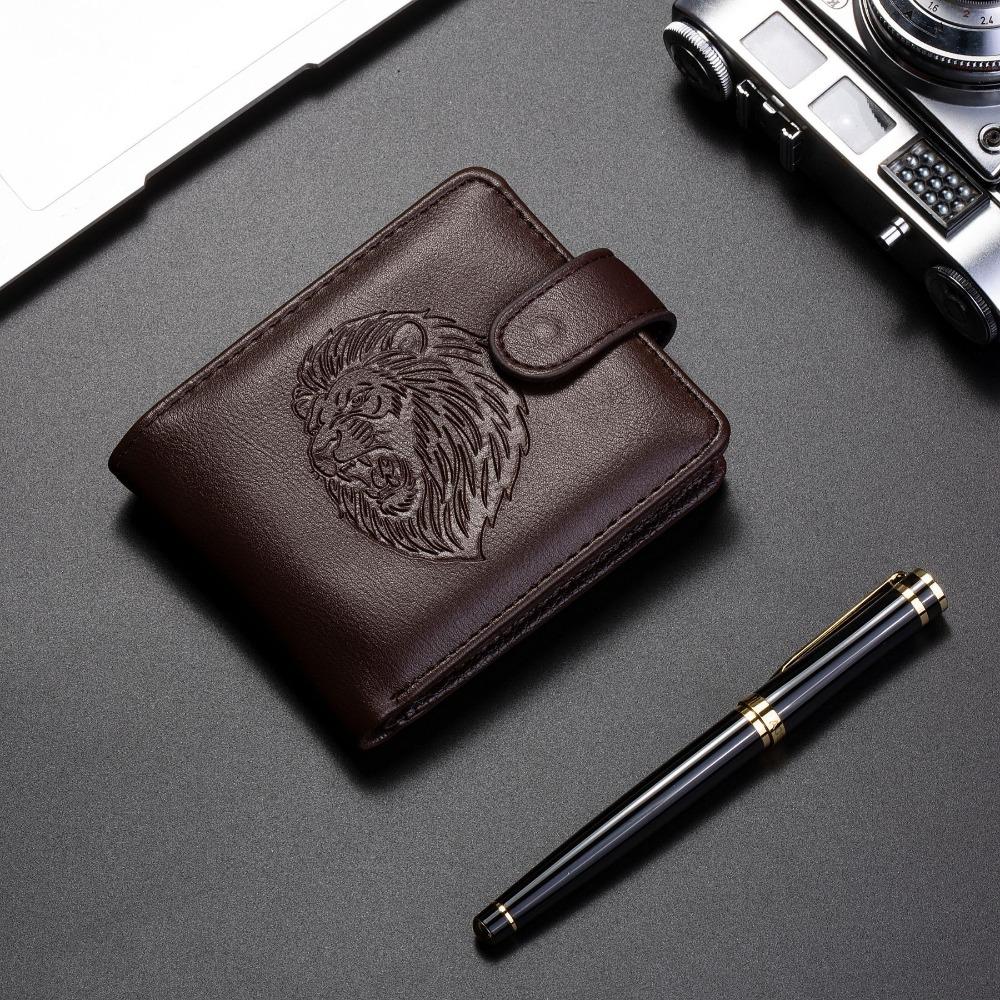 

New PU Leather Retro Men s Wallet Black Coffee 3D Embossed Multiple Pockets Two-Fold Lion s Head Coin Purse Credit Card кавовий