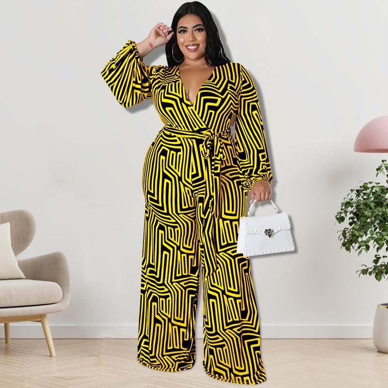 Spring and Autumn Women's Jumpsuit Large Size Comfortable Casual Tied Long Sleeve One-piece Straight Pants Trousers