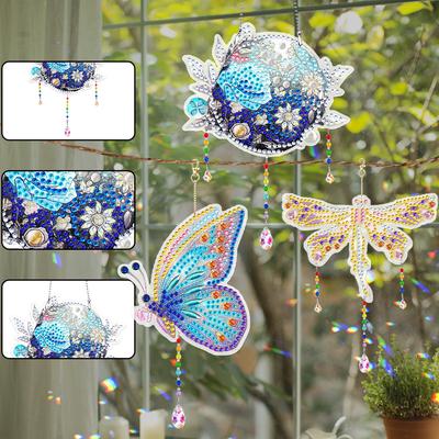 3Pcs 2D Flat DIY Diamond Art Sun Catcher Diamond Painting Set Hanging Diamond Art Kits Diamond Art Pendant Wall Door Decoration
