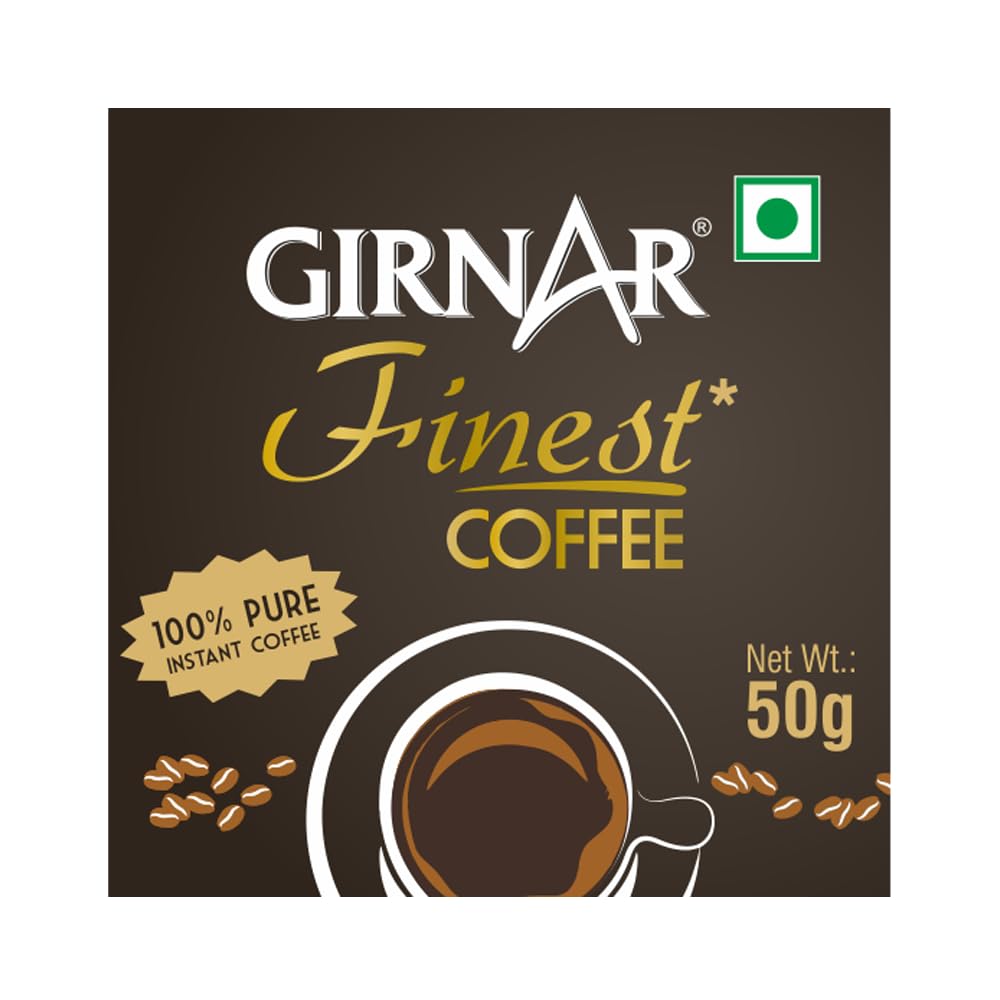 Girnar Finest Instant Coffee 50g Jar Dark Roast Caffeinated Powder For Homemade Brew Lovers