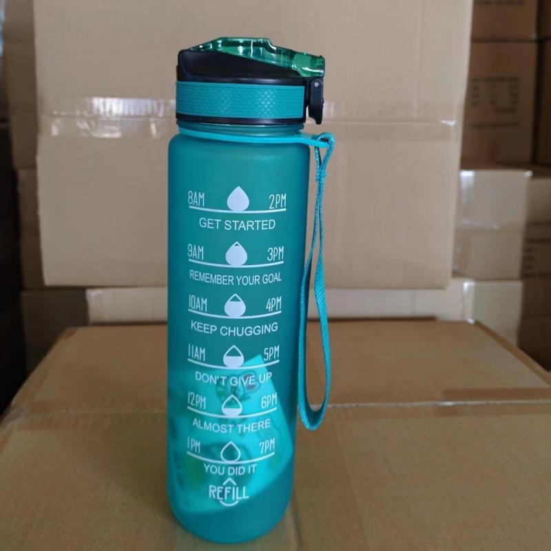 1 Liter Water Bottle with Straw Plastic Frosted Cup with Time Marker for Girls Kawaii Portable Travel Outdoor Sport Fitness Cups