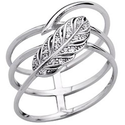Handmade Silver Ring 'Navajos' White Silver (rhodium) - Feather 14x5mm