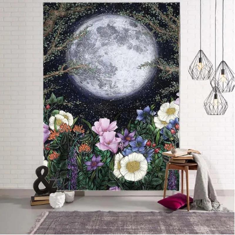 Home Wall Decoration Tapestry Flower Moon Background Hanging Cloth Office Living Room Tapestry