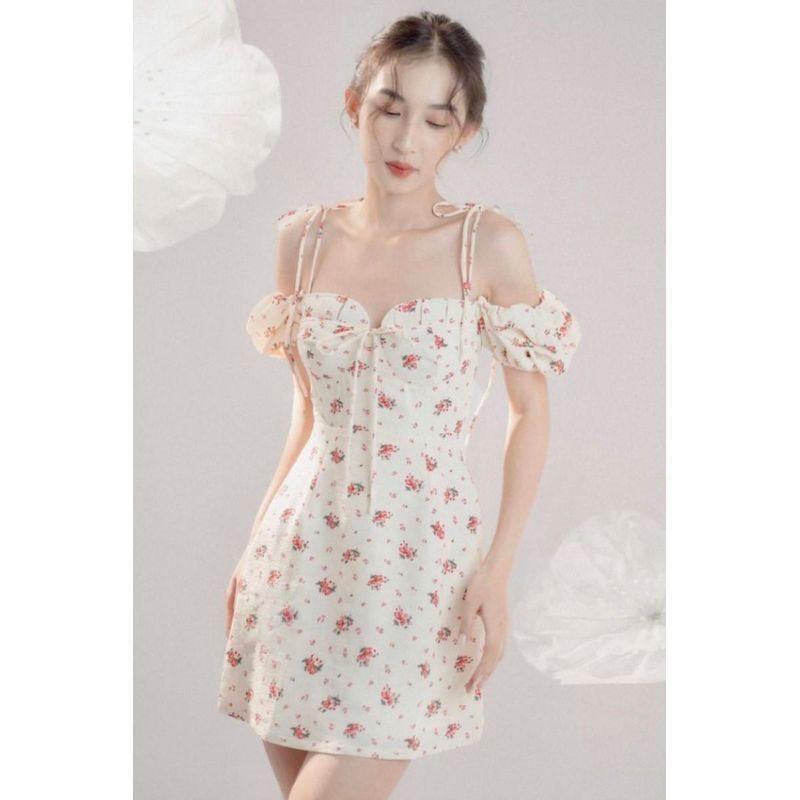 

First Date Rose Beautiful French Shoulder Strap Short Dress First date Rose(High quality) L