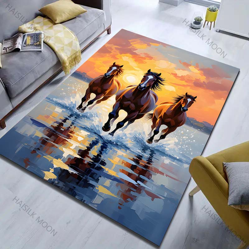 Multiple sizes Galloping Horses Art Rug Pattern Carpet for Living Room Bedroom Sofa Home Decor Non-slip Floor Mat Luxury Gift 40x60cm