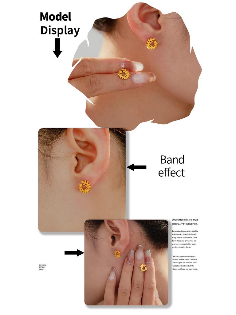 Hepburn Wheat Ear & Leaf Earrings: Retro Titanium Steel with 18k Gold Plating – Versatile, High-End Design for Women