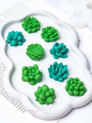 7Pcs Succulent Flowers Candle Mold 3D Cactus Lotus Rose Soap Plaster Crafts Mold DIY Chocolate Fudge Pastry Cake Silicone Mould