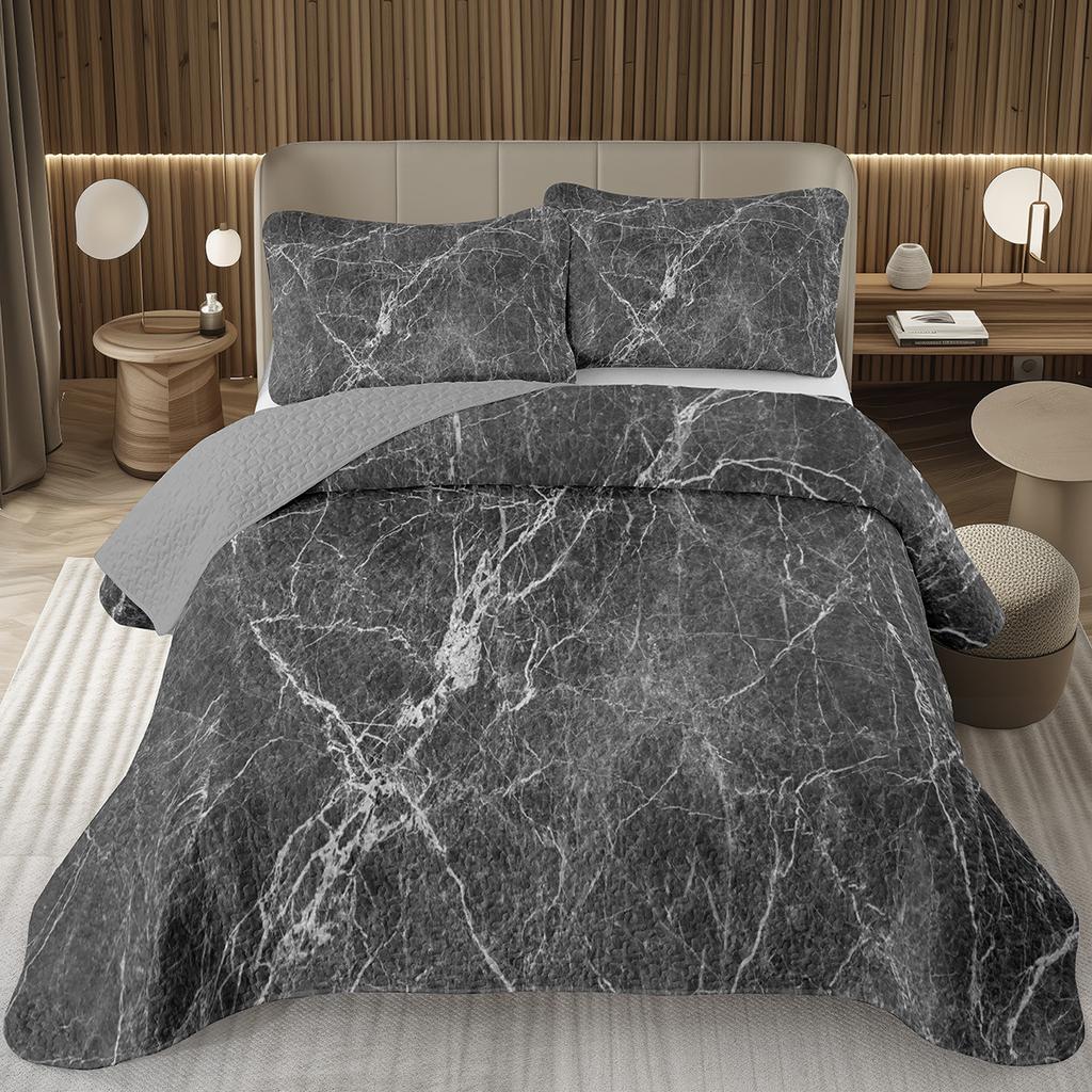 Marble Bedspread Set Soft Lightweight Stone Print Coverlet Bed Spreads, Farmhouse Modern Thin Quilted Bedding Sets for Women Men