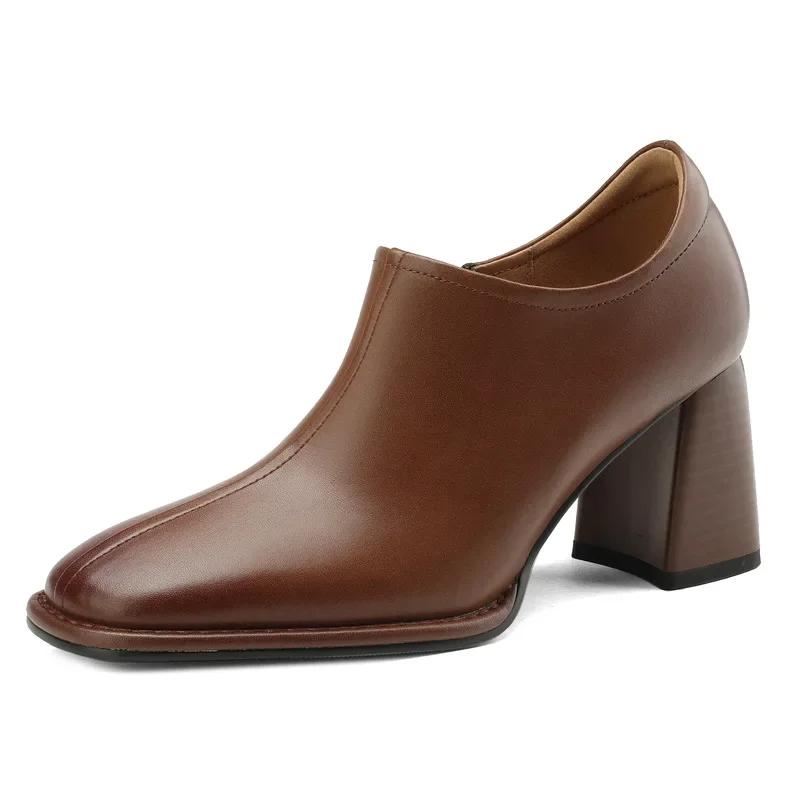 Women's Square Toe High Heels Autumn Retro Women Shoes Thick Heel Zipper Shoes Office Professional High Heels