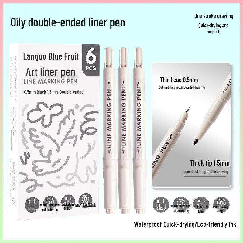 Blaues Frucht Doppelspitzen-Fineliner-Stiftset für Studenten: Ideal zum Zeichnen, Konturieren und Journaling.