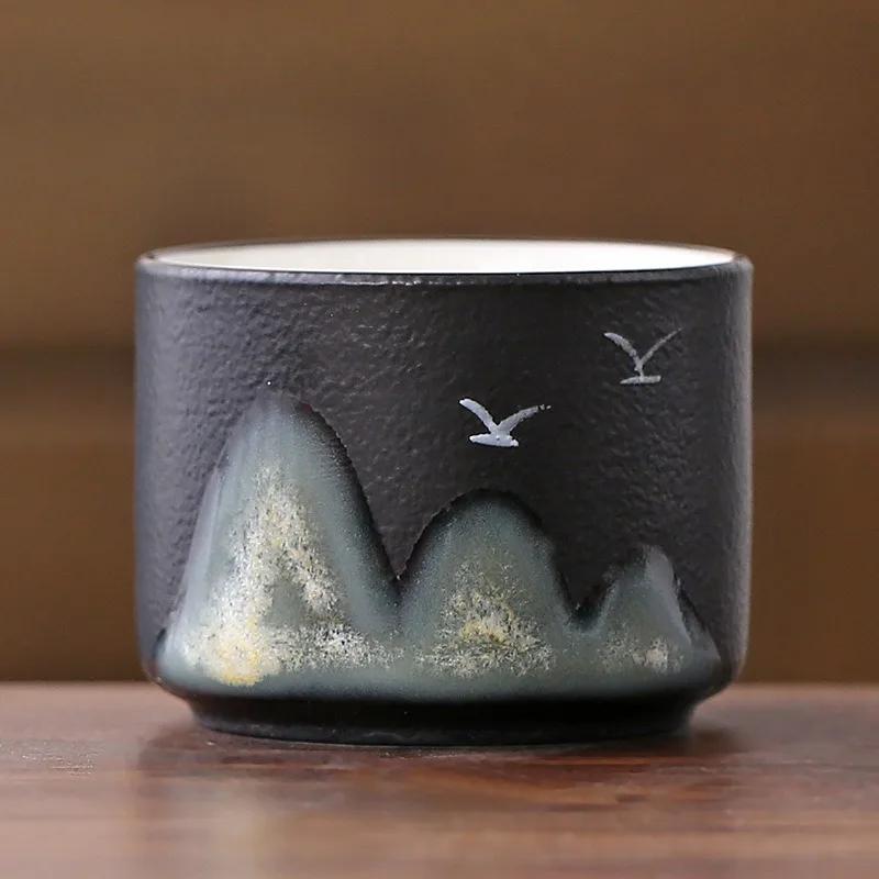 Ceramic Tea Cup Hand-painted Mountain Sharing Cup Chinese Style Kung Fu Tea Cup Travel Tea Bowl Office Home Tea Set Holiday Gift