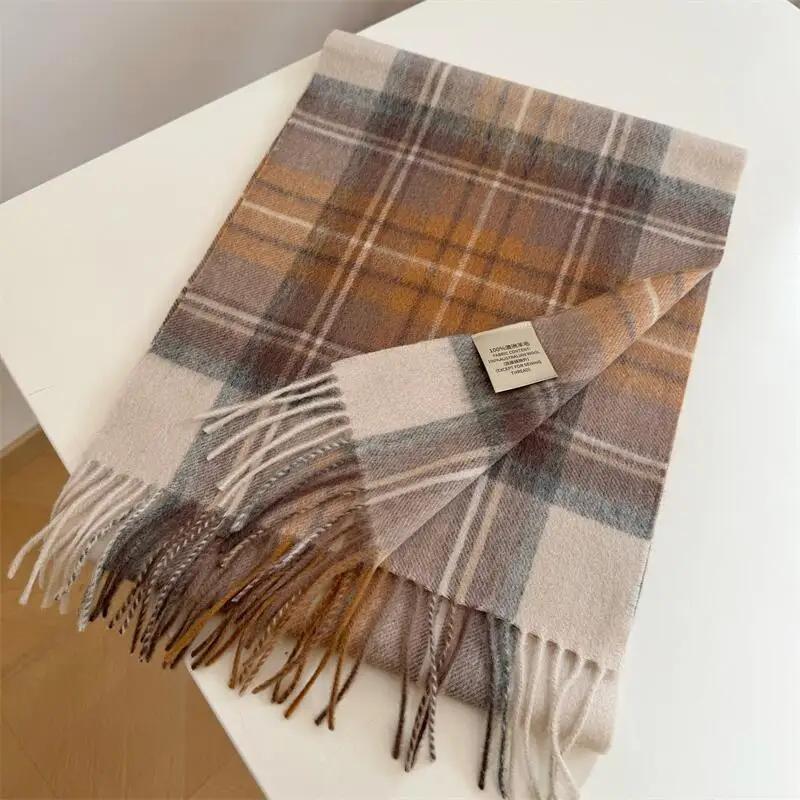 High Quality 100% Wool Scarf Men Female Fashion Classic Soft Cashmere Muffler Women Warm Thermal Shawl Outside Autumn Winter Men