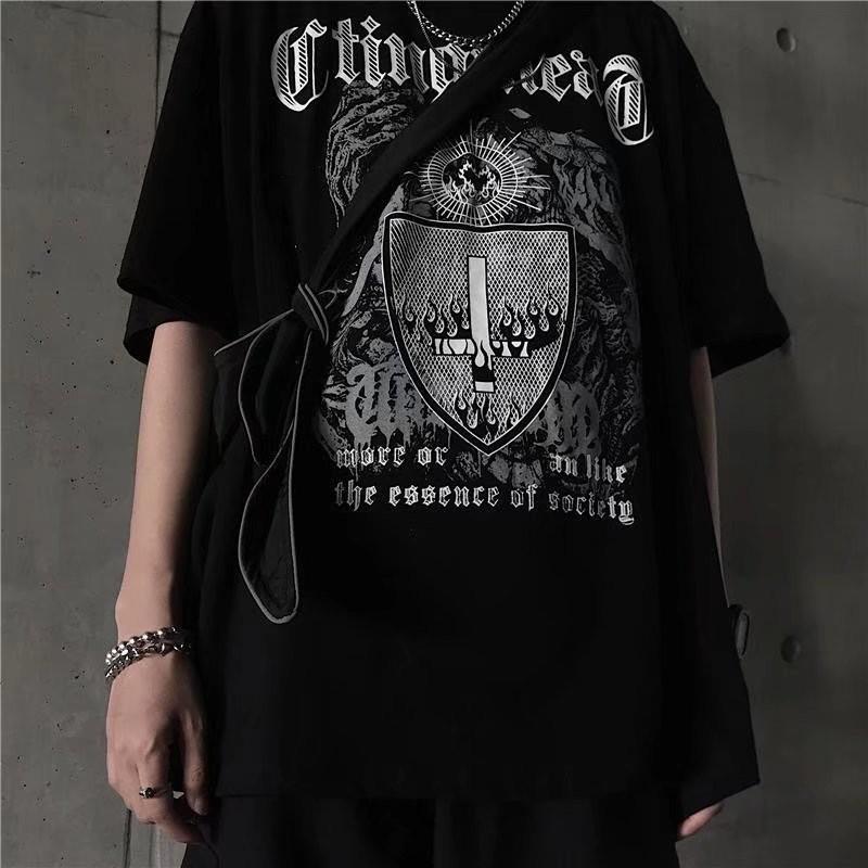 Harajuku Retro Style Hip Hop Street Trend Letter Print Top Men's and Women's Summer Crew-neck Loose Short-sleeved T-shirt