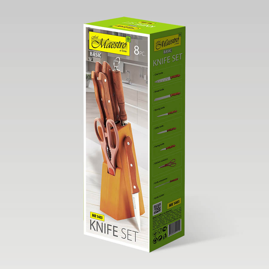 Zestaw noży komplet 8 elementów w bloku ze stojakiem MAESTRO MR-1403