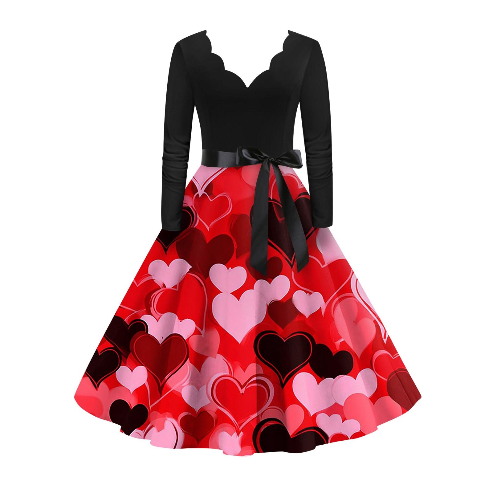 

Women s stylish and elegant long,sleeved V,neck heart,shaped dress for Valentine s Day M