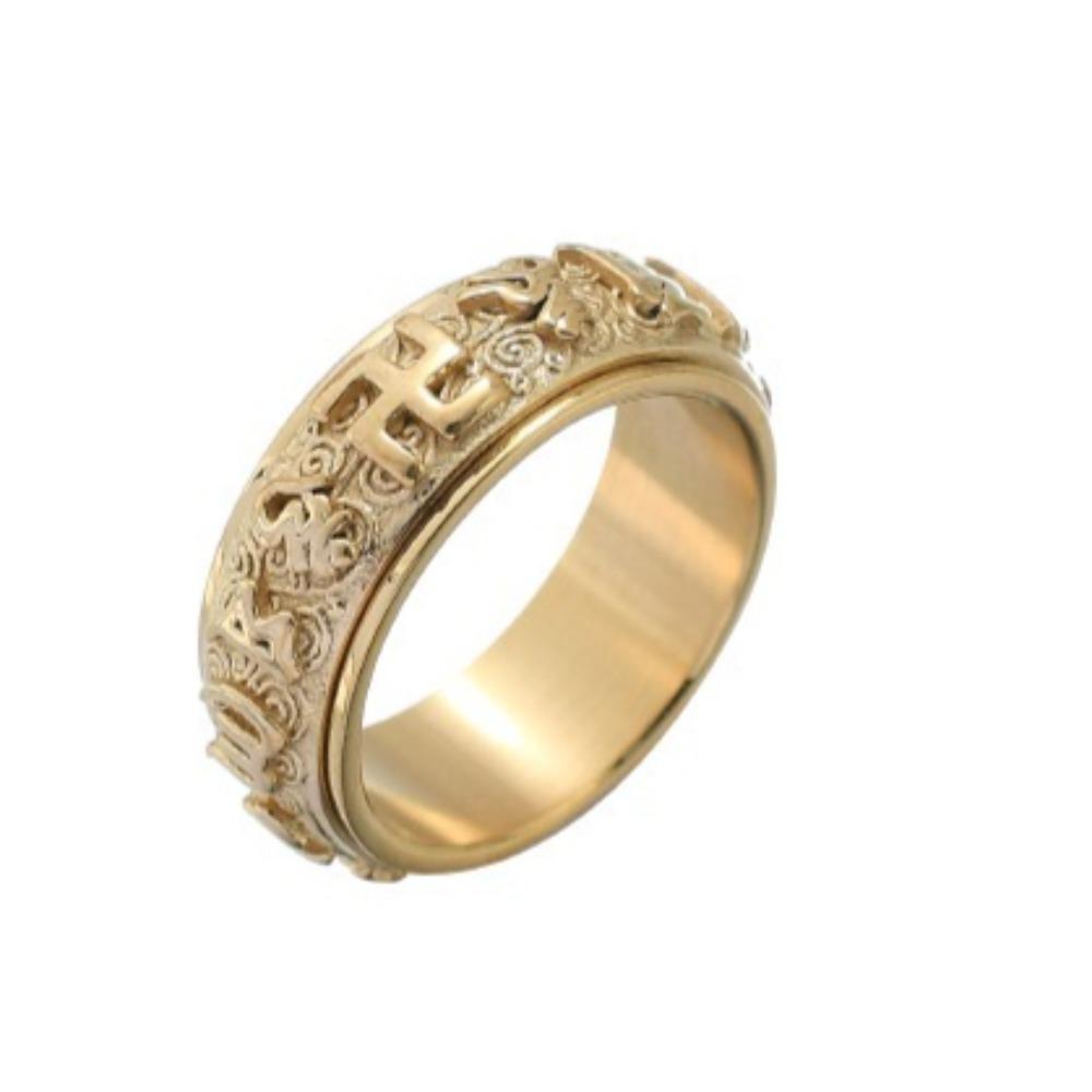 

Мужское кольцо из нержавеющей стали с вращающейся частью и шестью священными словами. Смелый и стильный аксессуар для пальца для модных мужчин. 8 золотой