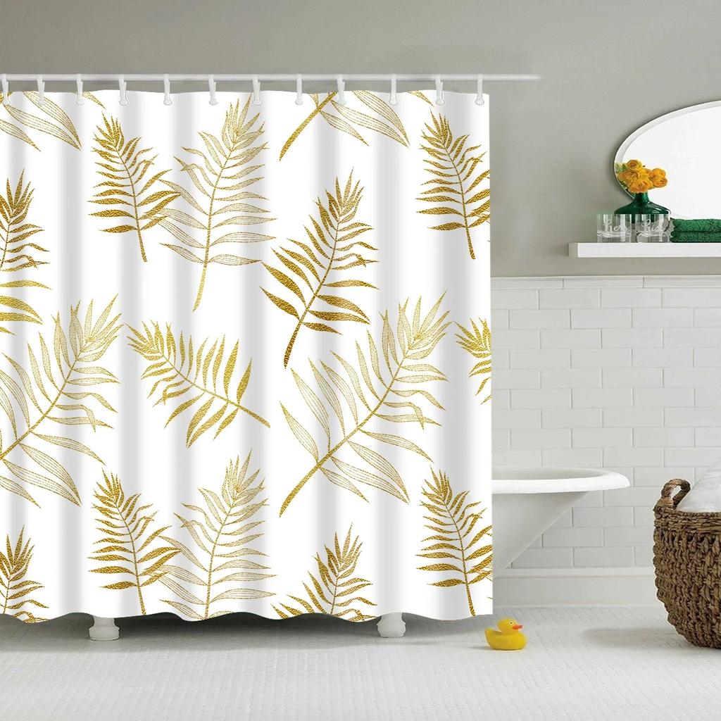 Tropical Green Plant Palm Leaves Bathroom Accessories Set Shower Curtain Bathroom Curtains Waterproof Polyester with Hooks
