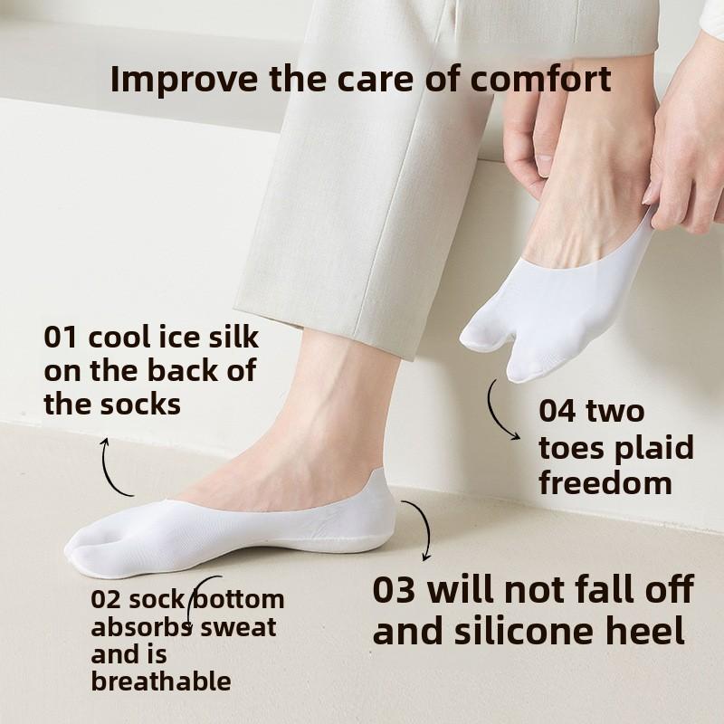 5 Pairs Split Toe Boat Socks Men's Shallow Toe Socks Summer Non-slip and Cool Ice Silk Socks