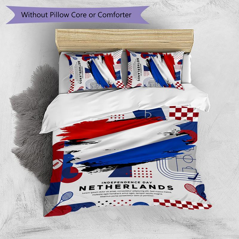 Netherlands Football Printed Bedding 3 Piece Set Cozy Breathable Bed Cover Set as Housewarming Holiday Gift